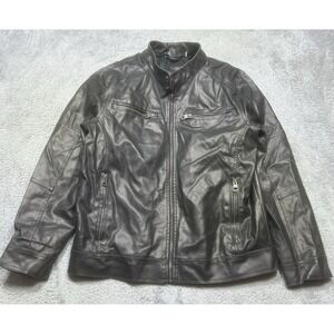 GUESS  Faux-Leather Jacket Men's L Black Moto Racer Coat Biker Full Zip‎